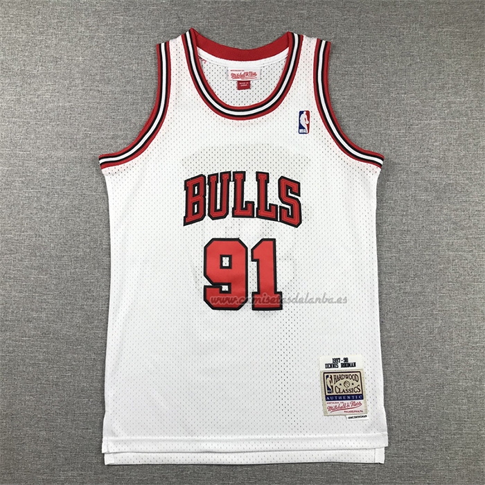 Camiseta Nino Chicago Bulls Dennis Rodman NO 91 Mitchell & Ness 1997-98 Blanco